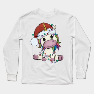unicorn christmas lights santa hat Long Sleeve T-Shirt